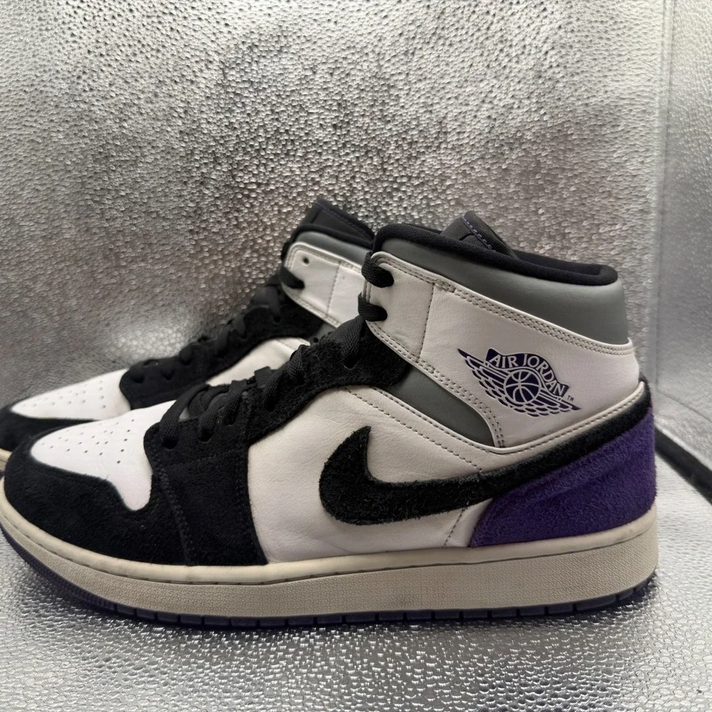 Size 12.5 Jordan 1 Mid SE Union Royal Mens White Black Purple Excellent Suede